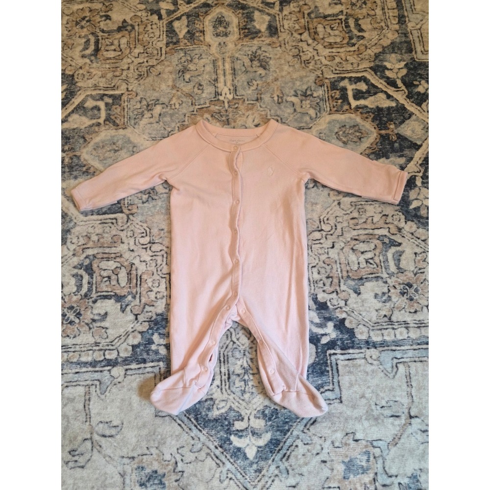 Ralph Lauren Baby Size 6 Month Pink Cotton Long Sleeve Footie Bodysuit One Piece